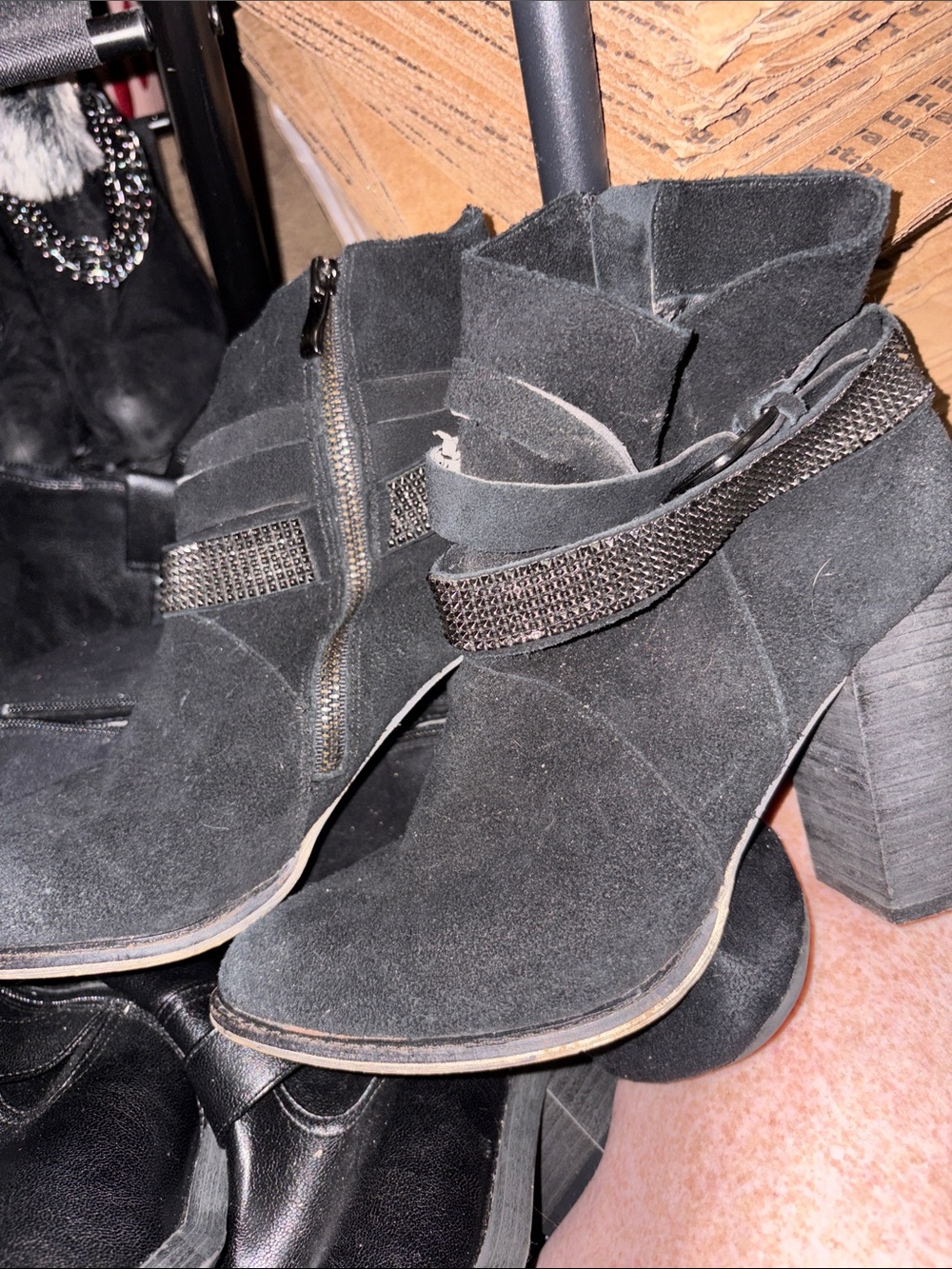 Nine West Black Suede Ankle Booties with Decorative Strap